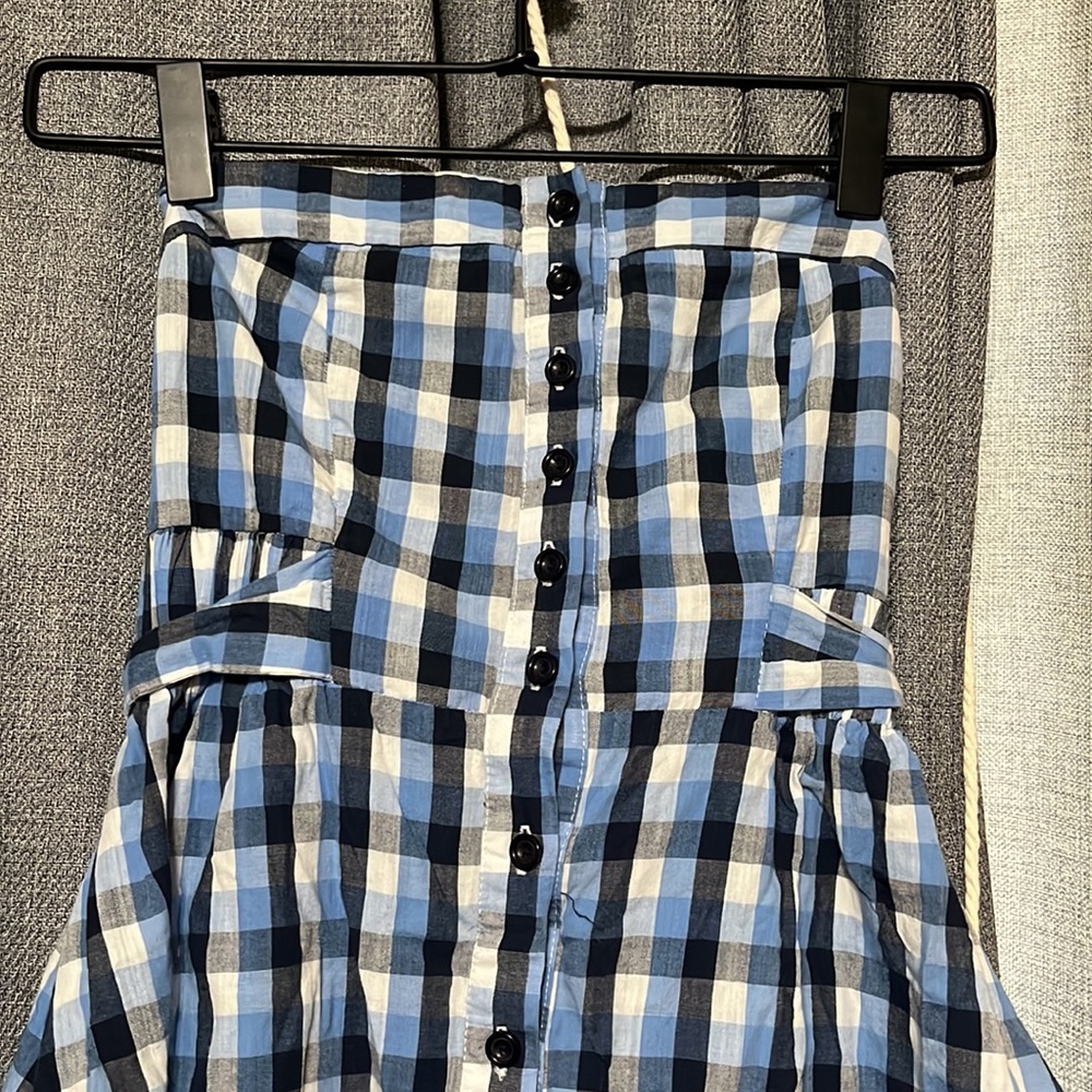Plaid strapless dress with tie back